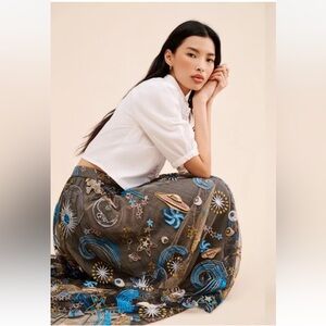 Anthropologie Geisha Designs Icon Tulle Maxi Skirt Shooting Stars Embroider  Line